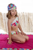 José Varón Bikini Niña Rombos Multicolor Volante Plisado 