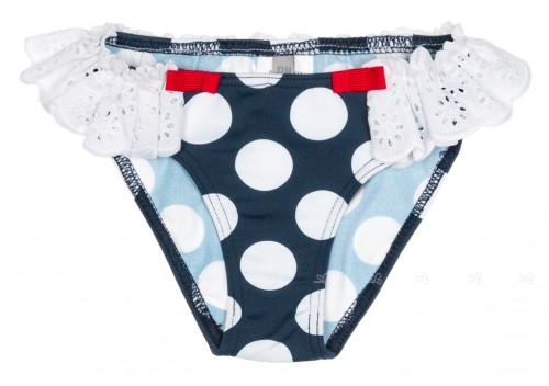 Girls Navy Blue & White Spotted Frill Bikini Bottoms
