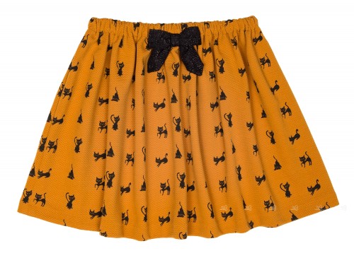 Moms Mustard & Black Cat Print Jersey Skirt