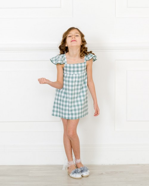 Girls Green & White Gingham Dress Outfit | Missbaby