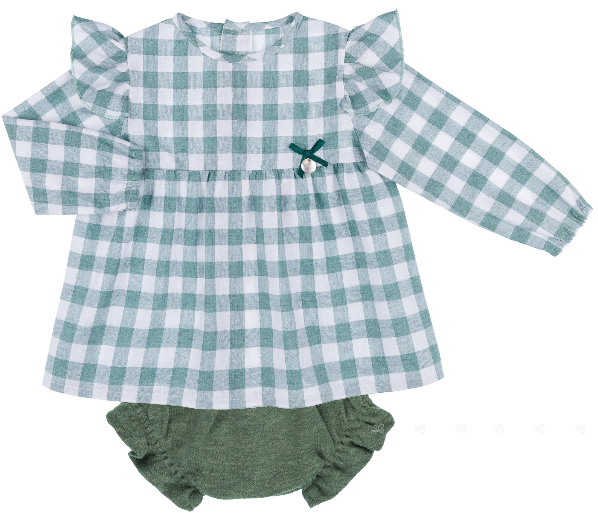 Baby Yiro Baby Girls Green Gingham Blouse & Jersey Shorts Set | Missbaby
