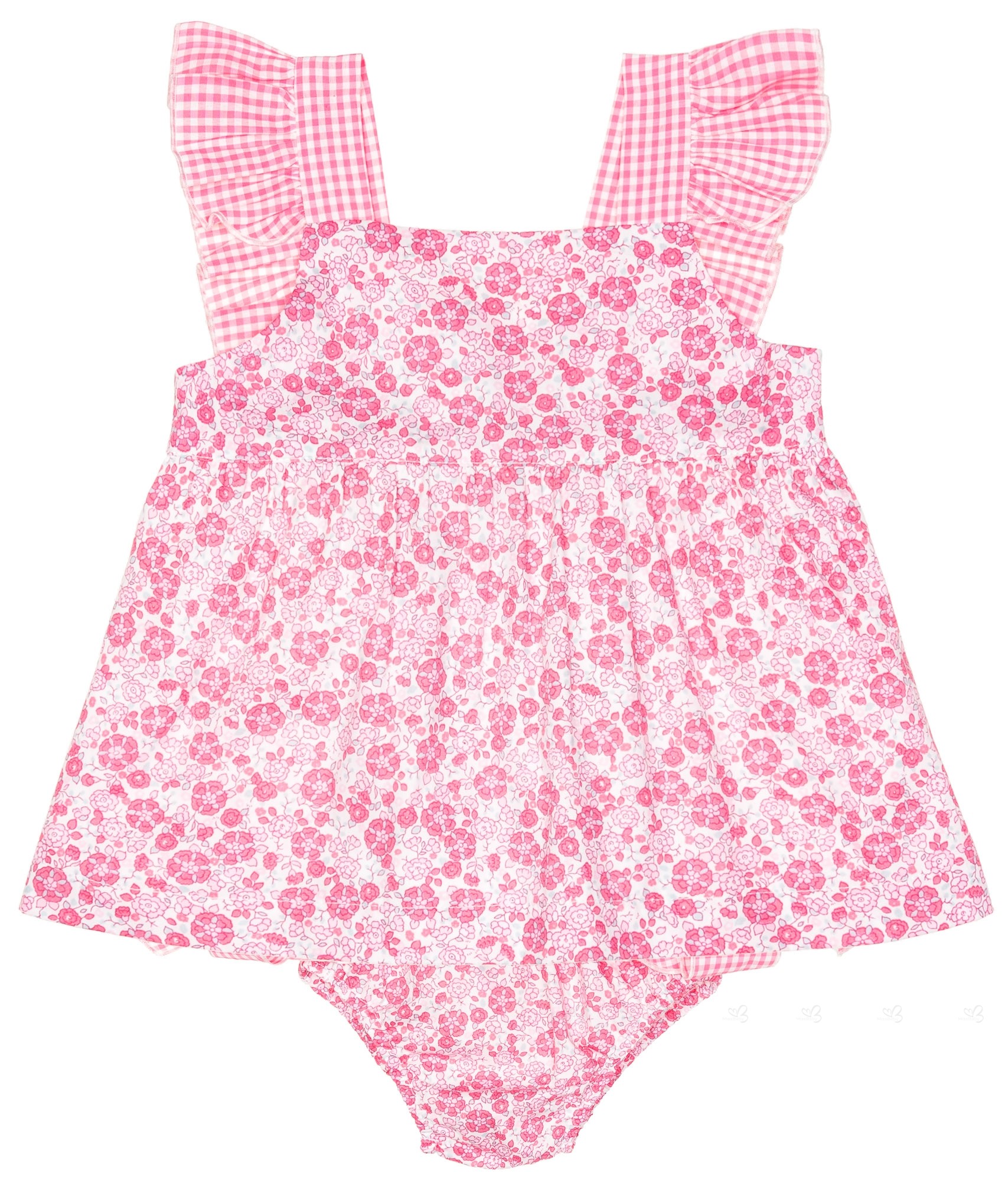 Baby Yiro Baby Girls Pink Liberty & Gingham 2 Piece Dress Set | Missbaby