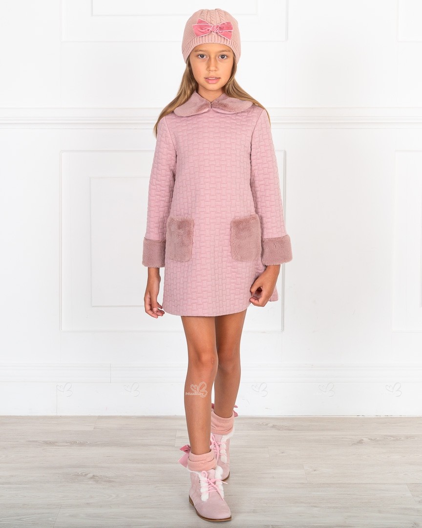 Dolce Petit Girls Pale Pink Dress with Synthetic Fur | Missbaby