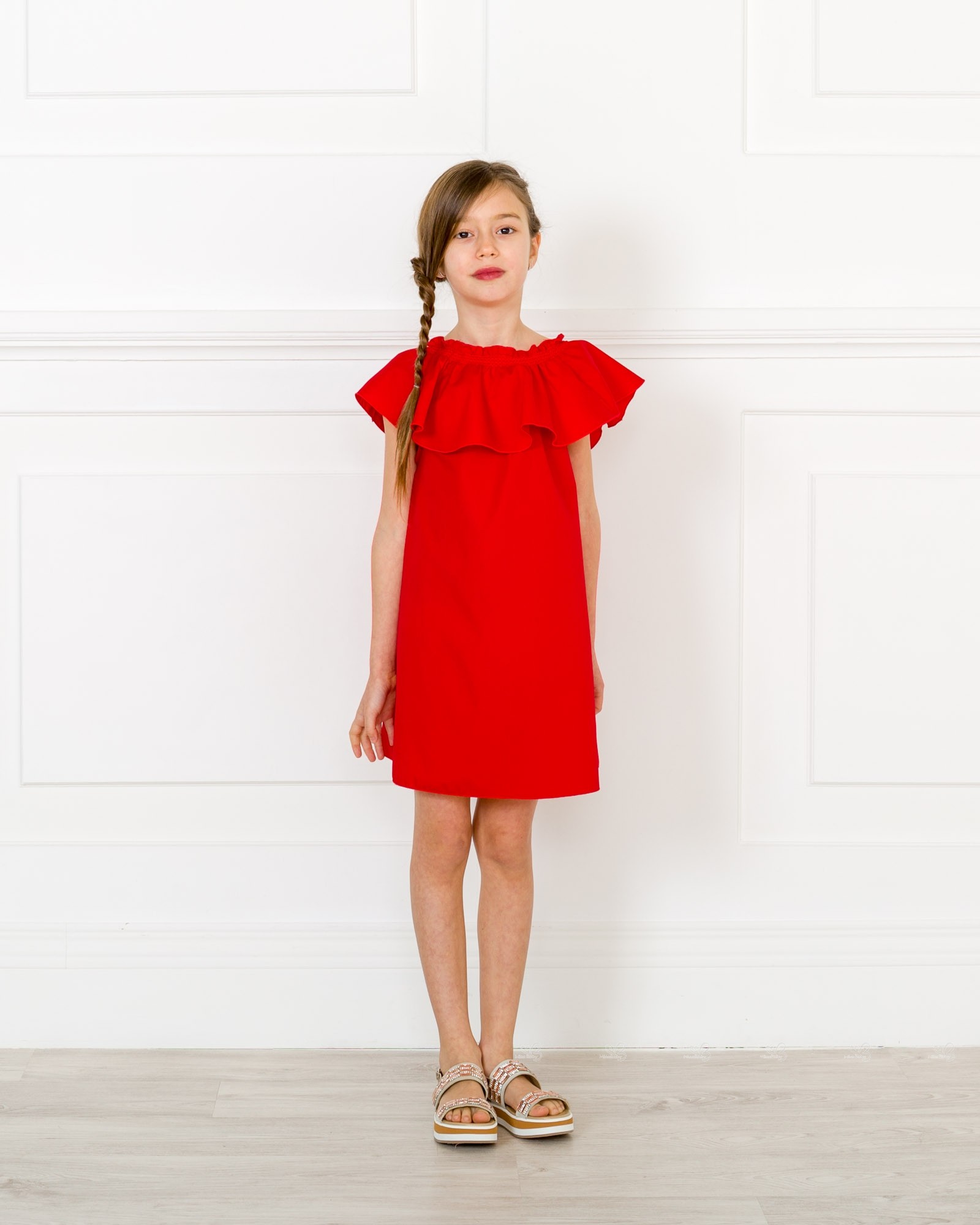 Nueces Kids Girls Red Sun Dress with Ruffle Collar | Missbaby
