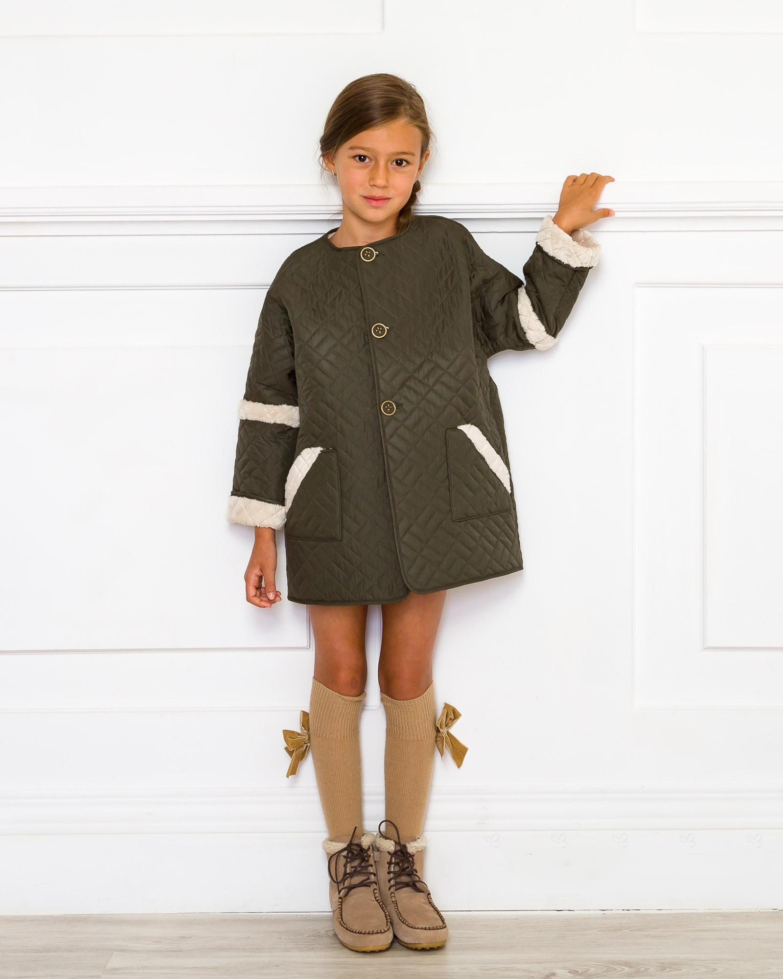 Girls Green Waterproof Quilted Jacket Outfit | Missbaby