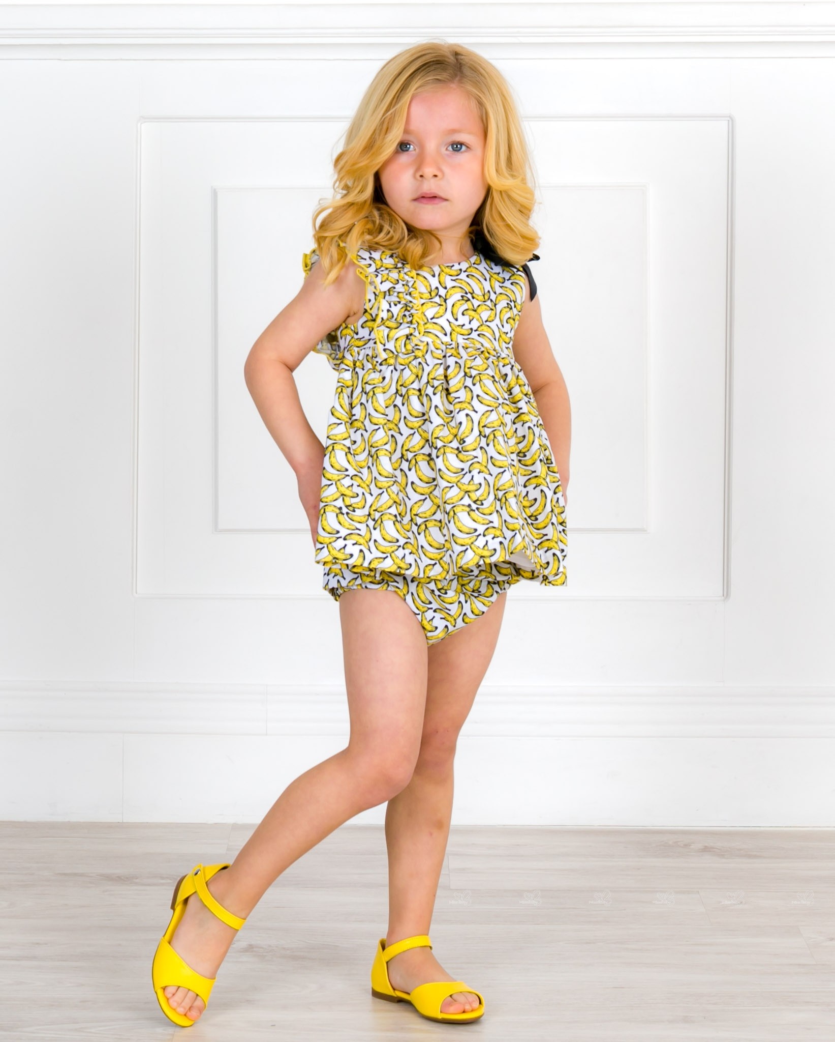 Outfit Baby Girls Bananas Print 2 Pieces Dress Set & Yellow Leather ...