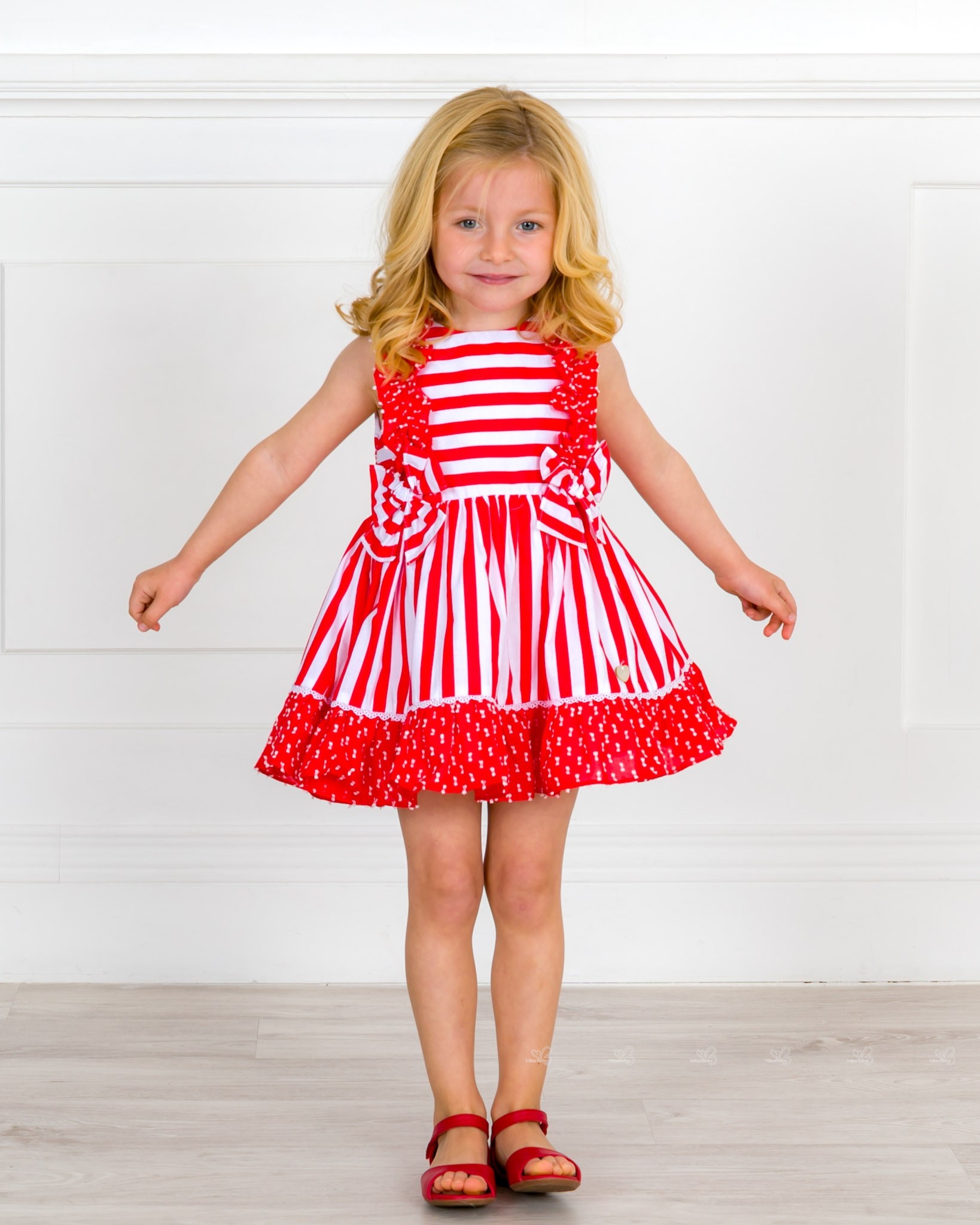 Marta y Paula Girls Red Striped Dress & Polka Dot Ruffles | Missbaby