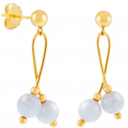 Gold Hanging Earrings & Calcedonia Stones