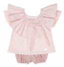 Girls Blush Pink Ruffle Collar Blouse 2 Piece Set 