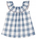 Girls Blue Gingham Dress & Ruffle Collar