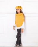 Girls Mustard Knitted Wide Polo-Neck Poncho