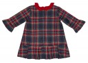 Girls Navy Blue & Red Tweed Dress With Knitted Collar 